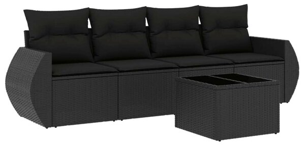 VidaXL 5 részes fekete polyrattan kerti kanapészett párnákkal