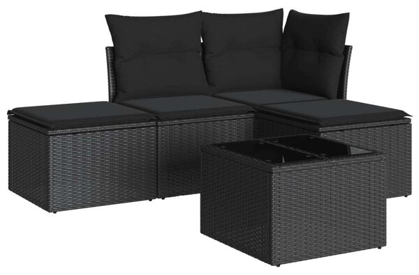 VidaXL 5 részes fekete polyrattan kerti kanapészett párnákkal
