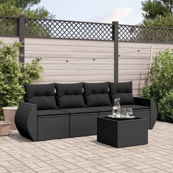 VidaXL 5 részes fekete polyrattan kerti kanapészett párnákkal