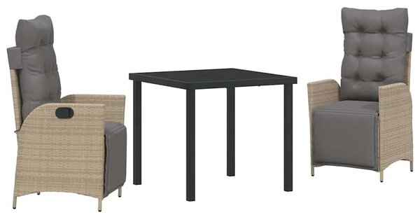 Kert étkező szett párnával 3 pcs Bézs polirattan