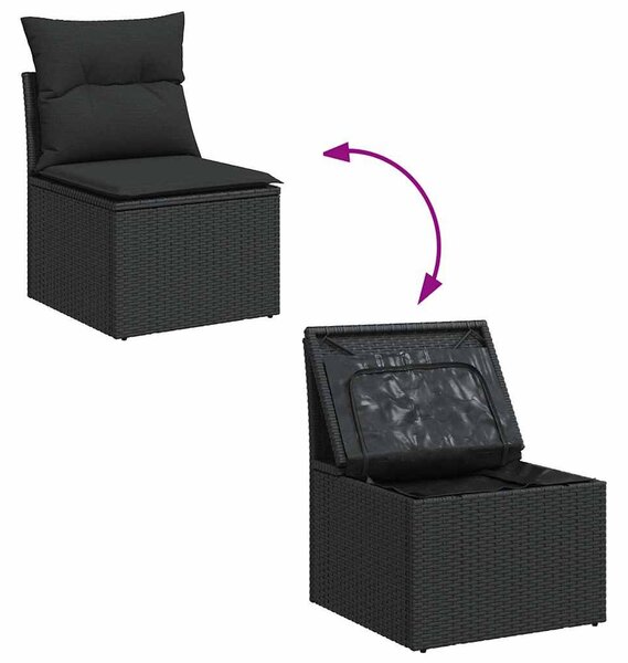 5 részes fekete polyrattan kerti kanapészett párnákkal