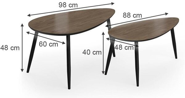 Vicco Veyo dohányzóasztal / kisasztal szett, 2 db, dió/fekete