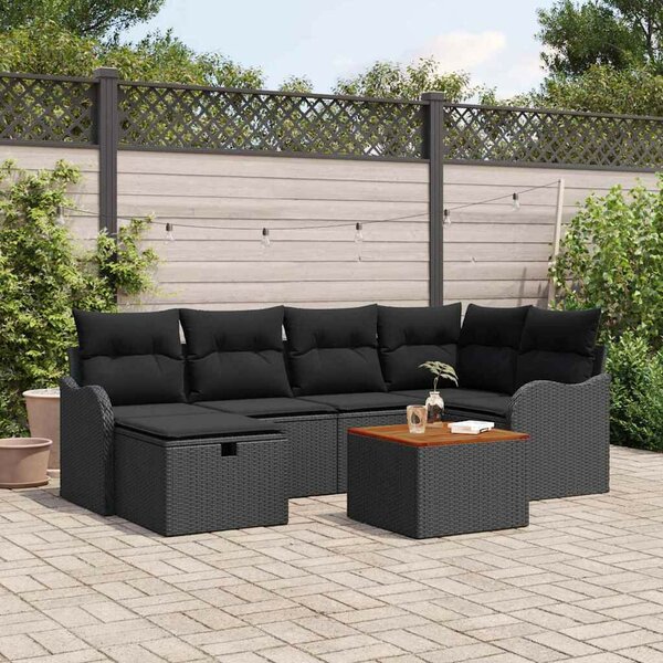 Kerti Kanapé Szett párnával tárolóval 7 pcs Fekete Poli rattan