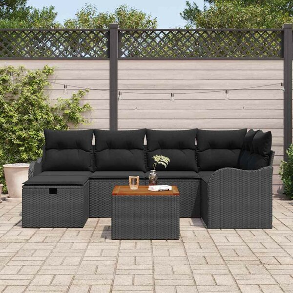 Kerti Kanapé Szett párnával tárolóval 7 pcs Fekete Poli rattan