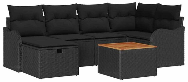 Kerti Kanapé Szett párnával tárolóval 7 pcs Fekete Poli rattan