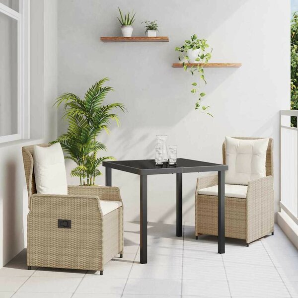 Kert étkező szett 3 pcs Beige és Világosszürke polirattan