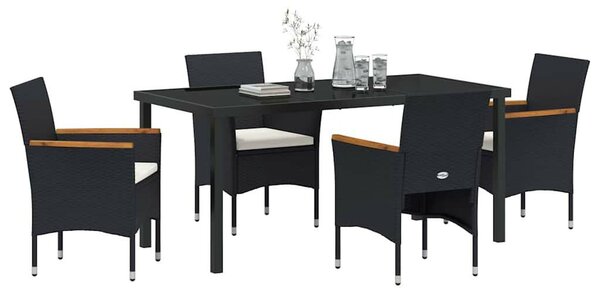 Kert étkező szett párnával 5 pcs Fekete polirattan