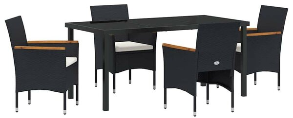 Kert étkező szett párnával 5 pcs Fekete polirattan