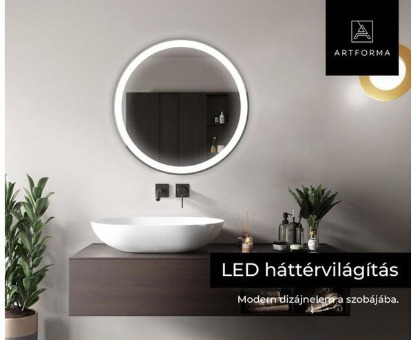 Artforma tükör Led világítással, kerek, 80 cm, meleg fehér
