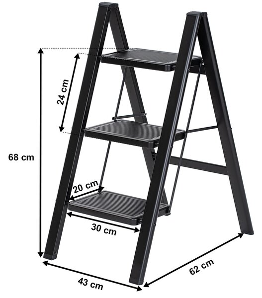 4Home Steel öszecsukható acél lépcsőfokok, 3 fok, fekete