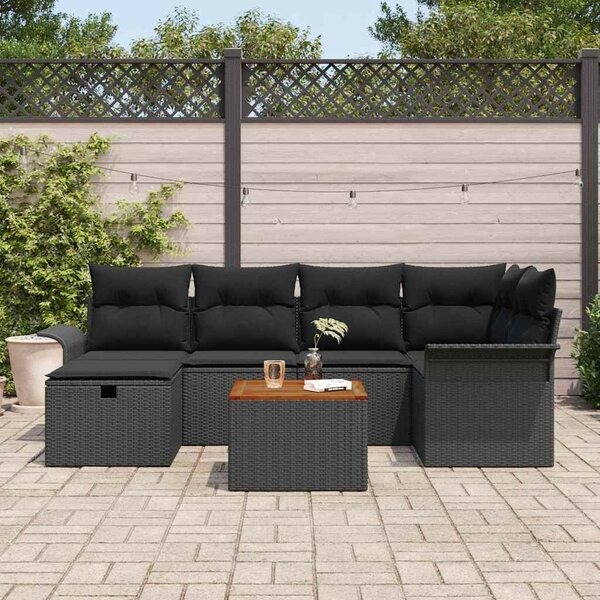 Kerti Kanapé Szett párnával tárolóval 7 pcs Fekete Poli rattan