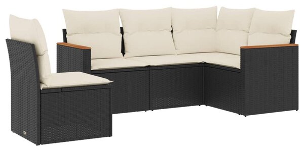 5 részes fekete polyrattan kerti kanapészett párnákkal