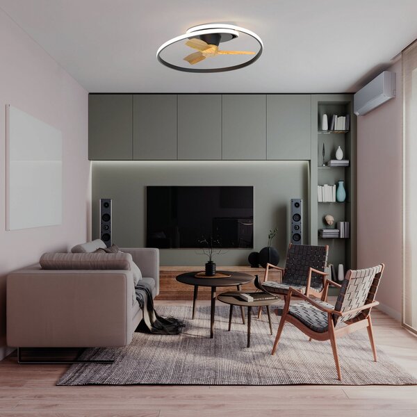 Ocean LED mennyezeti ventilátor, fekete/fa, DC, csendes – Mantra Mantra Iluminación, Ocean, dimmable, Fekete, Nappali, Műanyag, Modern