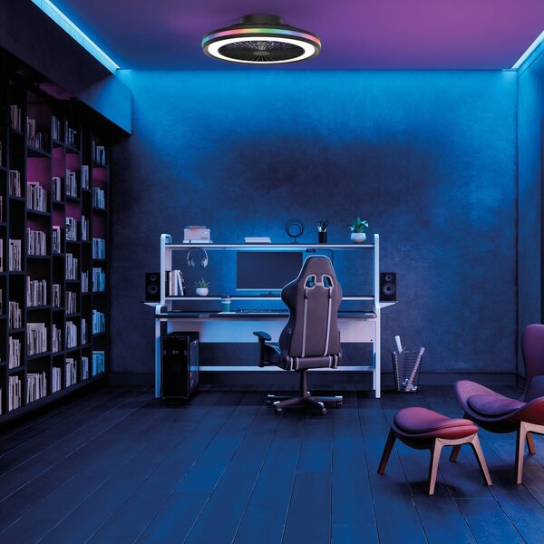 LED mennyezeti ventilátor Gamer fekete DC csendes CCT RGB – Mantra Mantra Iluminación, Gamer, dimmable, Fekete, Nappali, Műanyag, Modern