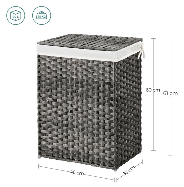SONGMICS Kézzel Font Rattan Hatású Szennyestartó Kosár Fedéllel Szürke
