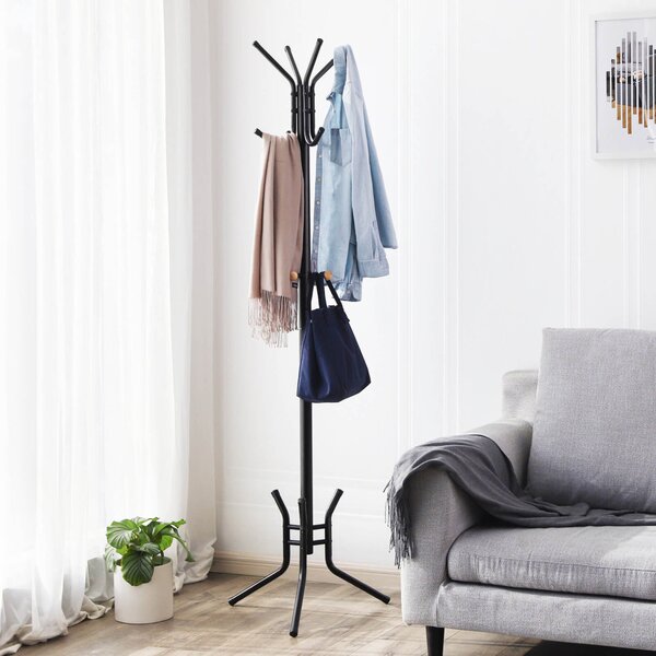 SONGMICS Elegáns Fém Ruhafogas Állvány 12 Akasztóval 176 cm Fekete