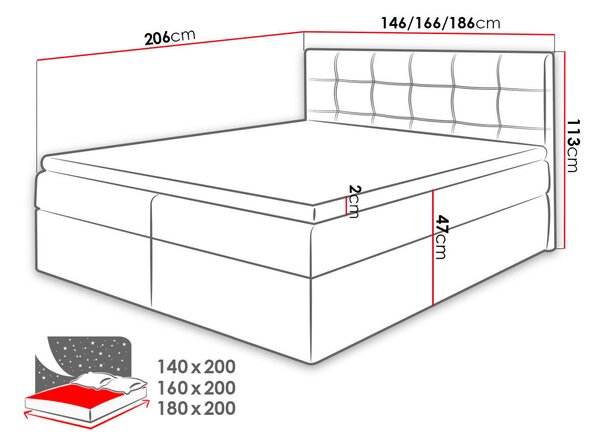 Franciaágy Boxspring Maddox (180x200) (öko-bőr Soft 011 + fekete)
