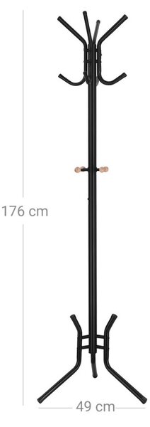 SONGMICS Elegáns Fém Ruhafogas Állvány 12 Akasztóval 176 cm Fekete