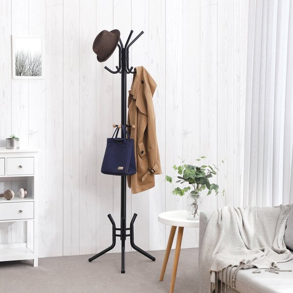 SONGMICS Elegáns Fém Ruhafogas Állvány 12 Akasztóval 176 cm Fekete
