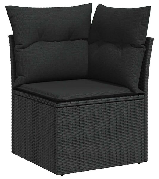5 részes fekete polyrattan kerti kanapészett párnákkal