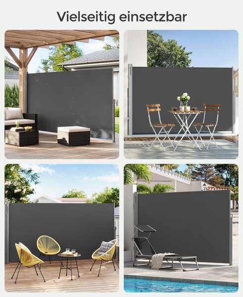 SONGMICS Prémium Oldalsó Napellenző 160 x 400 cm Füstszürke Teraszárnyékoló