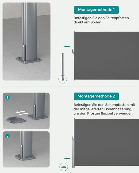 SONGMICS Prémium Oldalsó Napellenző 160 x 400 cm Füstszürke Teraszárnyékoló
