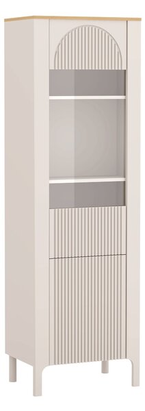 Könyvespolc Camdela 103, Ajtókkal, Zárt, Laminált forgácslap, Edzett üveg, Közepes sűrűségű farostlemez, 198x60x41cm, Kasmír, Tölgy