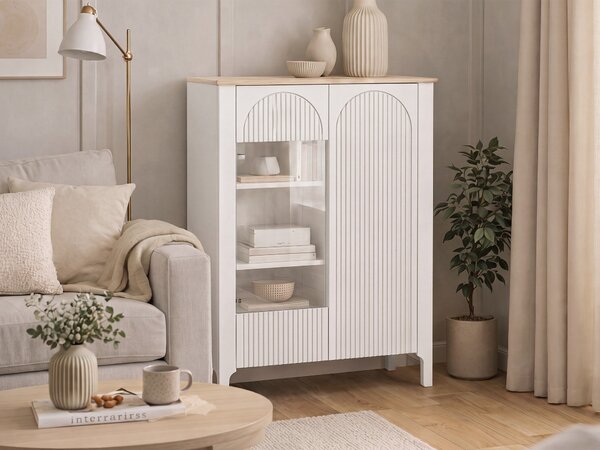 Könyvespolc Camdela 102, Ajtókkal, Zárt, Laminált forgácslap, Edzett üveg, Közepes sűrűségű farostlemez, 146x103x41cm, Kasmír, Tölgy