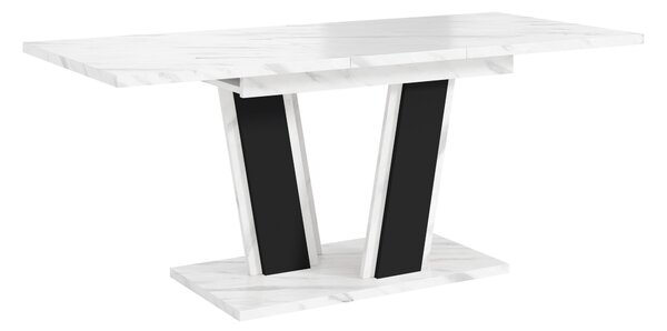 Asztal Goodyear 139, 75x80cm, Fehér márvány, Fekete