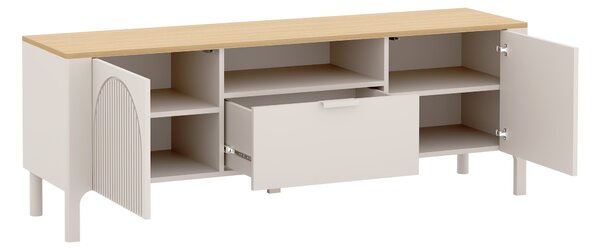 TV-állvány Camdela 104, Közepes sűrűségű farostlemez, Laminált forgácslap, 58x160x41cm, Kasmír, Tölgy