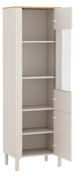 Könyvespolc Camdela 103, Ajtókkal, Zárt, Laminált forgácslap, Edzett üveg, Közepes sűrűségű farostlemez, 198x60x41cm, Kasmír, Tölgy