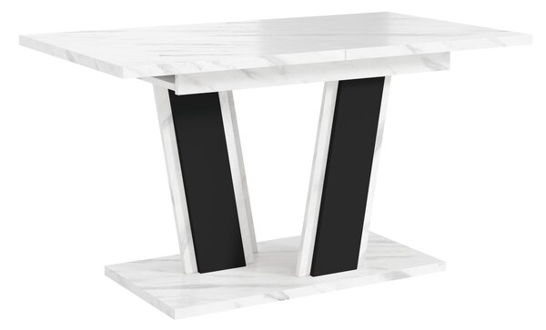 Asztal Goodyear 139, 75x80cm, Fehér márvány, Fekete