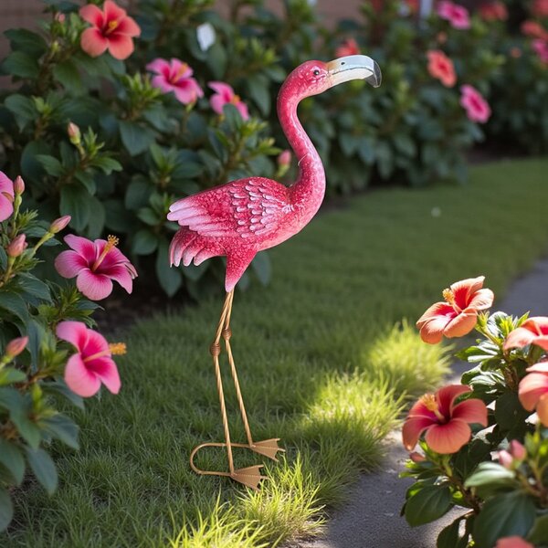 Pink Flamingó – fém kerti dísz