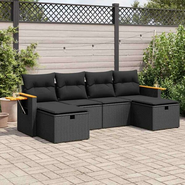 VidaXL Polyrattan Kerti Ülőgarnitúra - 6 részes - Fekete