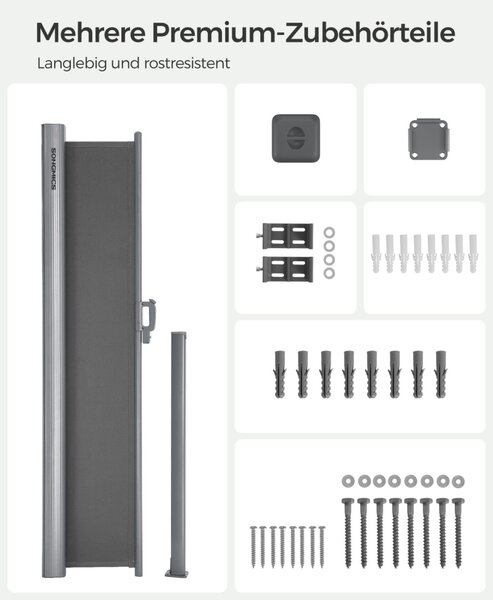 SONGMICS Prémium Oldalsó Napellenző 160 x 400 cm Füstszürke Teraszárnyékoló