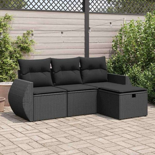 VidaXL Polyrattan Kerti Ülőgarnitúra - 4 részes - Fekete