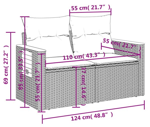 VidaXL Polyrattan Kerti Ülőgarnitúra - 8 részes - Fekete