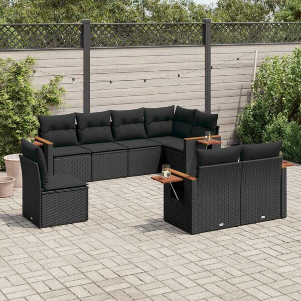 VidaXL Polyrattan Kerti Ülőgarnitúra - 8 részes - Fekete