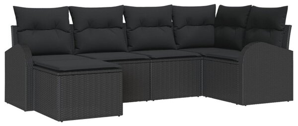 6 Darabos Kerti Kanapé Szett Párnákkal Fekete Poli Rattan, 2-Fős Kerti Kanapé Tárolóval és Párnákkal Fekete Poli Rattan