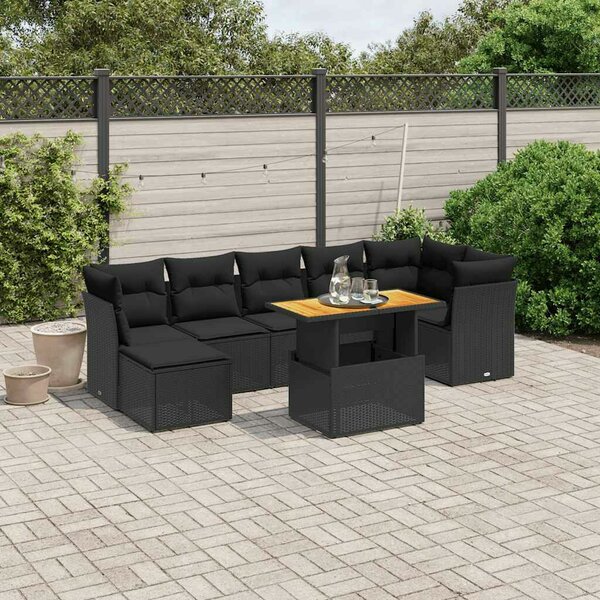 VidaXL 8 részes Kerti Ülőgarnitúra - Fekete Polyrattan