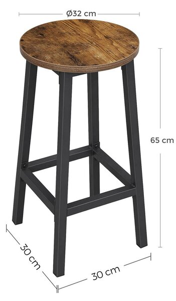 VASAGLE ALINRU Ipari Bárszék Szett Vintage Barna Acélvázzal 65 cm