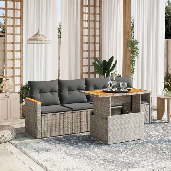 VidaXL Polyrattan Kerti Ülőgarnitúra - 5 részes, Szürke