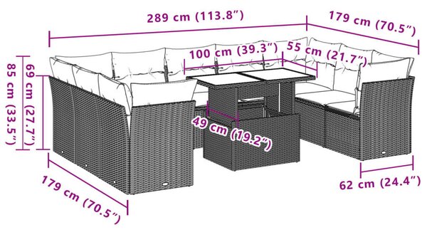 VidaXL Polyrattan Kerti Ülőgarnitúra - 10 részes - Fekete