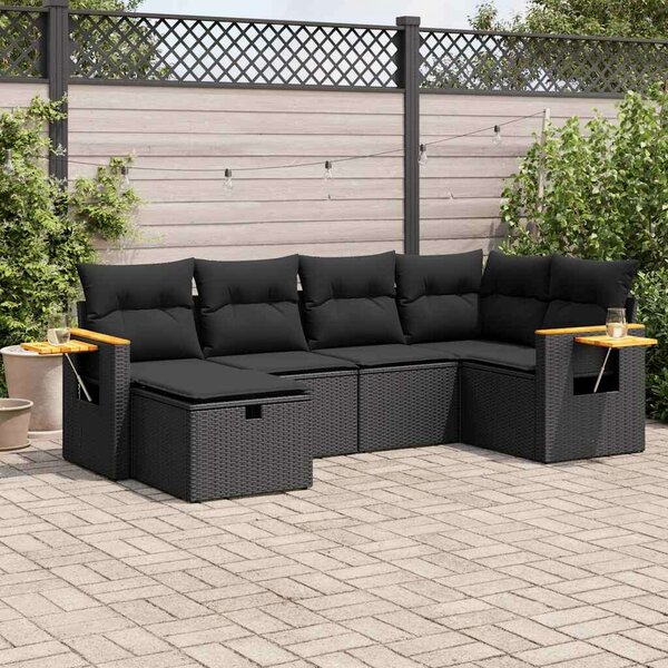 VidaXL Polyrattan Kerti Ülőgarnitúra - 6 részes - Fekete