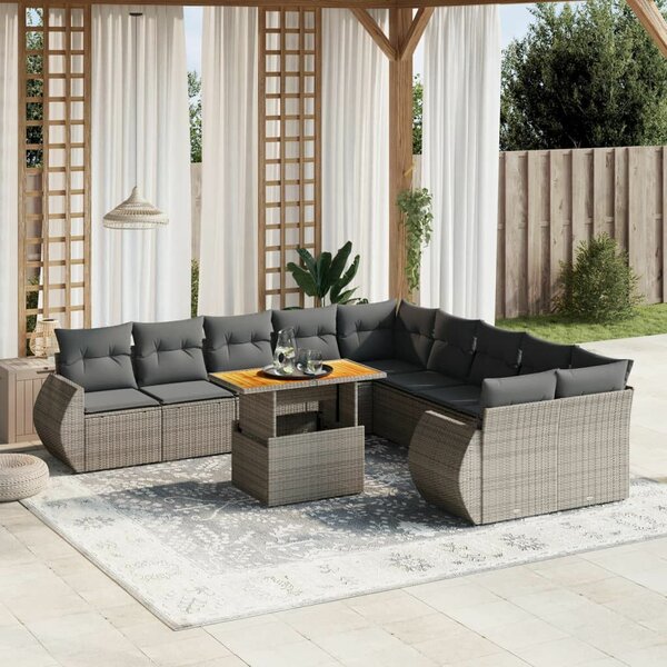 VidaXL Polyrattan Kerti Ülőgarnitúra - 11 részes - Szürke