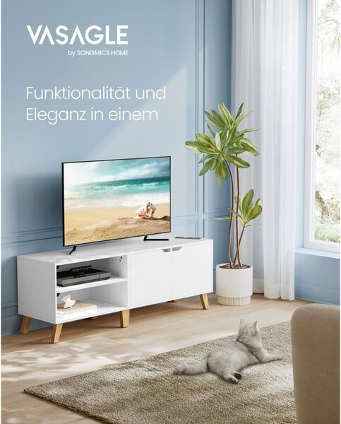 VASAGLE Modern TV Szekrény 65 Colos TV-hez Fehér Skandináv Stílusú Tárolóval