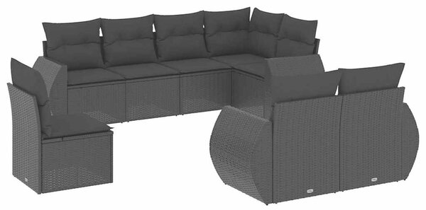 VidaXL Polyrattan Kerti Ülőgarnitúra - 8 részes - Fekete