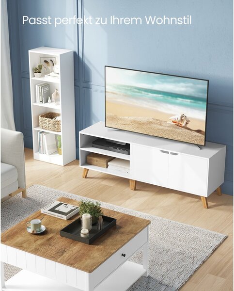 VASAGLE Modern TV Szekrény 65 Colos TV-hez Fehér Skandináv Stílusú Tárolóval
