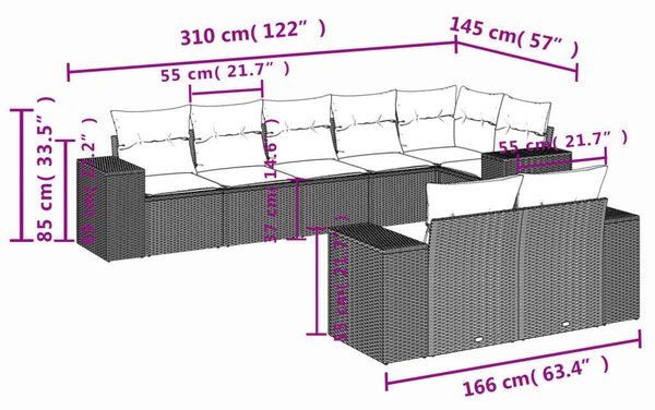 VidaXL Polyrattan Kerti Ülőgarnitúra - 8 részes - Fekete
