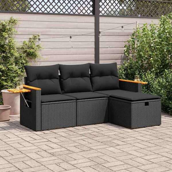 VidaXL Polyrattan Kerti Ülőgarnitúra - 4 részes - Fekete